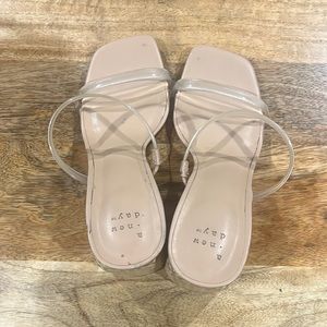 A New Day Miley Nude Square Toe Jelly Strap Chunky Block Heel Sandals Size 7
